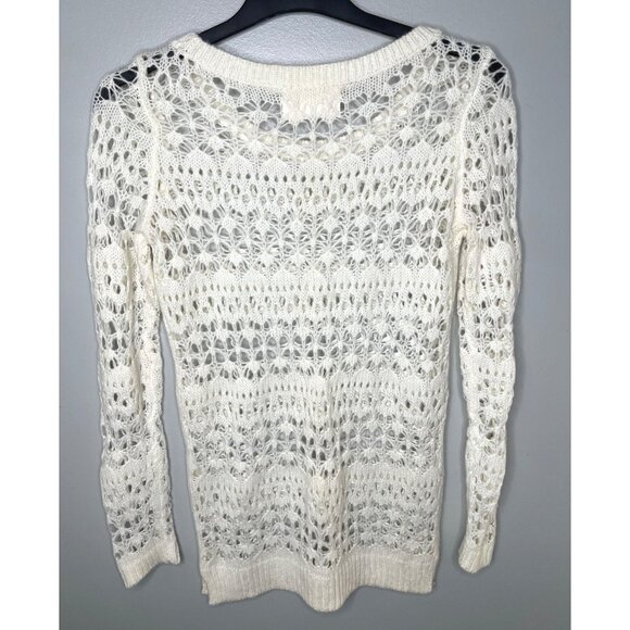 Hollister Women Wool Cream Long Sleeve Crochet Knit Sweater Medium - Picture 6 of 11